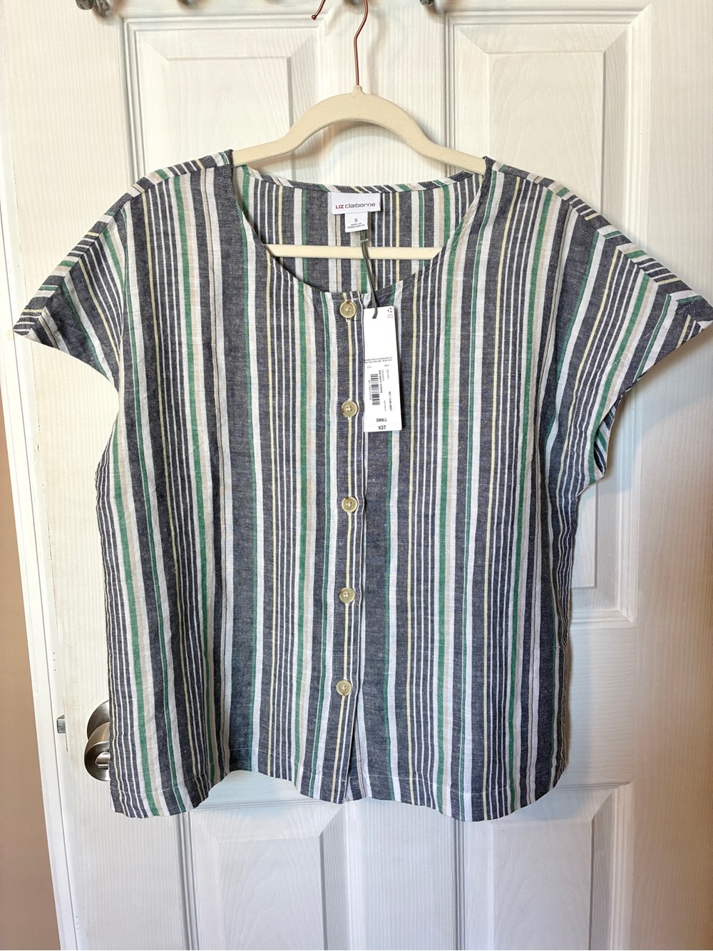 NEW Linen cotton Summer Striped Button-Front Top